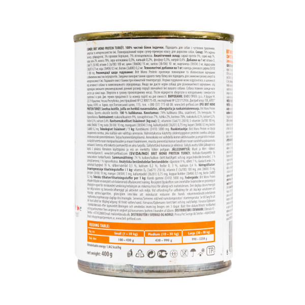 Brit Mono Protein Turkey - Консерви для собак усіх порід з індичкою 0.4 кг