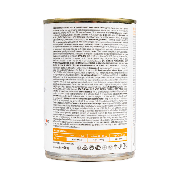 Brit Mono Protein Turkey & Sweet Potato - Консерви для собак усіх порід з індичкою та бататом 0.4 кг