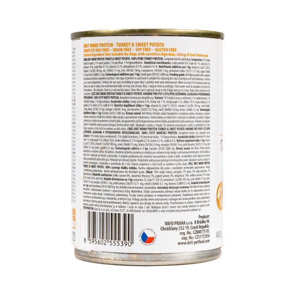 Brit Mono Protein Turkey & Sweet Potato - Консерви для собак усіх порід з індичкою та бататом 0.4 кг