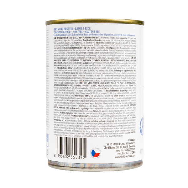Brit Mono Protein Lamb & Rice - Консерви для собак усіх порід з ягням та рисом 0.4 кг