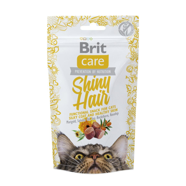 Brit (Брит) Care Shiny Hair - Функциональное лакомство с лососем для кошек для кожи и шерсти, 50г