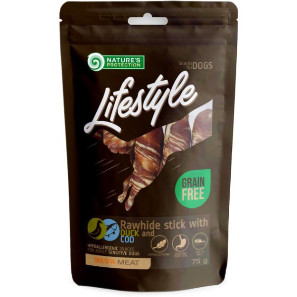 Nature's Protection Lifestyle (Нейчерс Протекшн Лайвстайл) Snack For Dogs Rawhide Sticks With Duck And Cod Rolls - Лакомство для собак 75 г