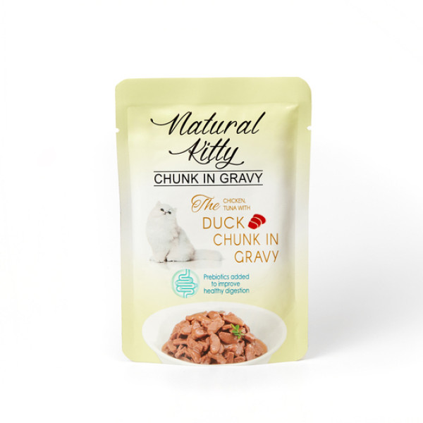 Natural Kitty (Нейчерал Китти) Chunk in Gravy Chicken Tuna with Duck - Влажный корм для кошек кусочки курицы и тунца с уткой и печенью в соусе 85 г