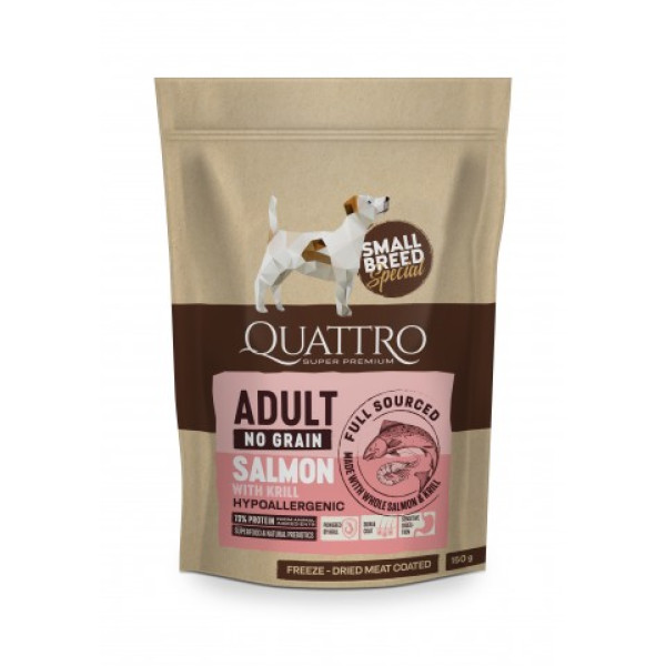 Quattro (Кватро) Dog Small Breed With Salmon&Krill - Сухой корм для собак малых пород с лососем и крилем 150 г