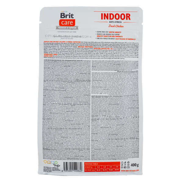 Brit Care (Брит Кеа) Indoor Anti-stress - Сухой беззерновой корм для взрослых кошек для снижение стресса 0.4 кг