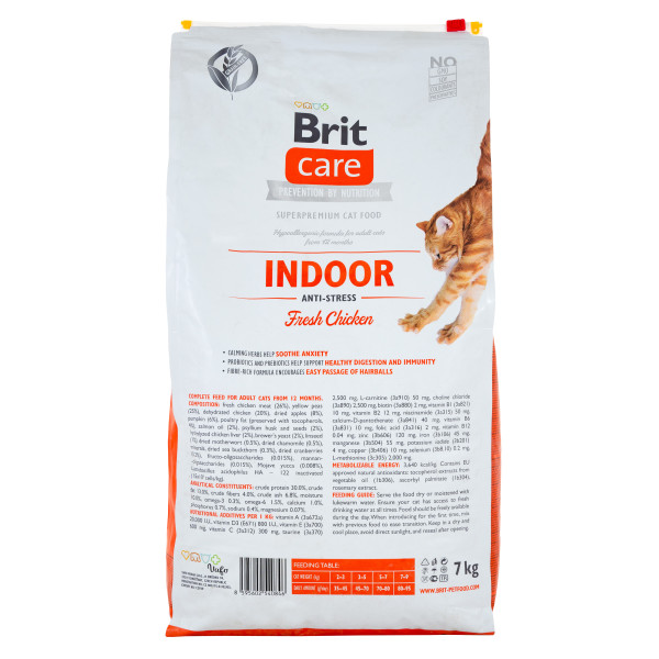 Brit Care (Бріт Кеа) Indoor Anti-stress - Сухий беззерновий корм для дорослих кішок для зниження стресу 7 кг
