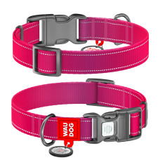 WAUDOG (ВАУДОГ) Nylon Mono нашийник для собак нейлоновий з QR паспортом світловідбивний пластиковий фастекс рожевий S 25-35 см