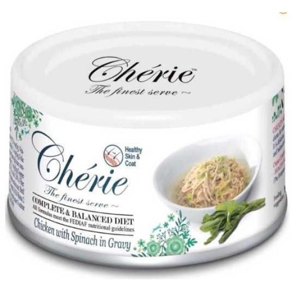 Cherie (Чери) Cat Skin & Coat Chicken Spinach in Gravy - Влажный корм для кошек для кожи и шерсти с курицей и шпинатом в соусе 80 г
