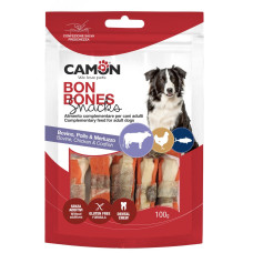 Ласощі Camon (Камон) Dog Treats Mini Bones With Chicken, Beef&Cod Skin для собак міні кісточки з яловичої шкіри з куркою і шкірою тріски 100 г