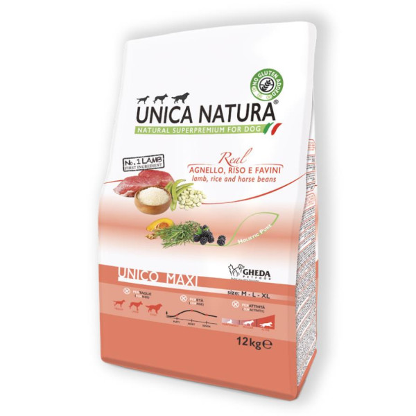 Unica Natura (Уника Натура) Unico Maxi Lamb, Rice and Horse Beans - Сухой корм для взрослых собак крупных пород ягненок рис и бобы 12 кг