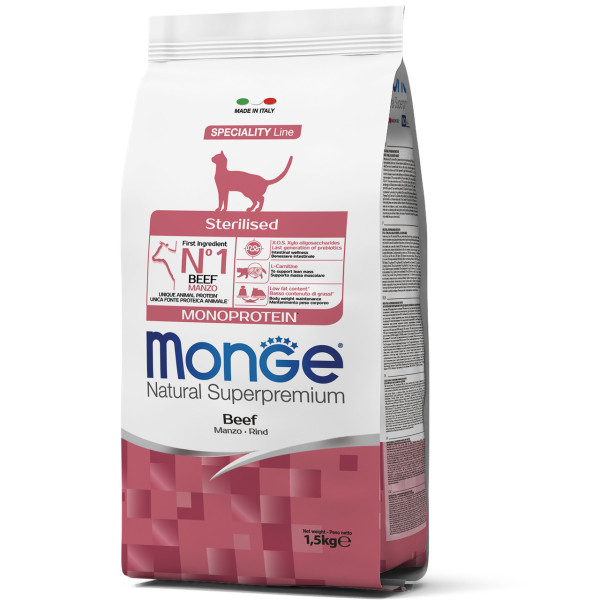 Monge (Монж) Cat Monoprotein Sterilised Beef - Сухий монопротеїновий корм для стерилізованих котів з яловичиною 1.5 кг