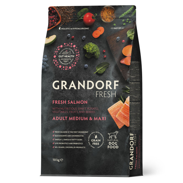 Grandorf (Грандорф) Fresh Salmon & Sweet Potato Adult Dog Medium & Maxi - Сухой беззерновой корм для взрослых собак средних и крупных пород с лососем и бататом 10 кг