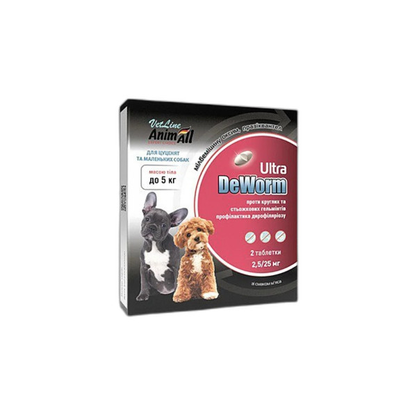 Animall (Энимал) Vetline Dog Deworm Ultra <5 Kg All Life Stages - Таблетки для собак всех возрастов меньше 5 кг антигельминтные 2 шт.