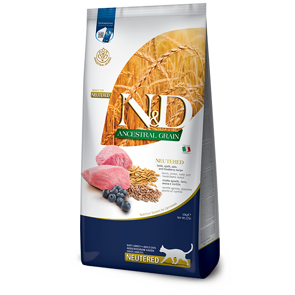 Farmina (Фармина) Cat N&D Ancestral Grain Low Grain Lamb & Blueberry Neutered Adult - Сухой корм для взрослых стерилизованных котов с мясом ягнёнка и черникой 10 кг