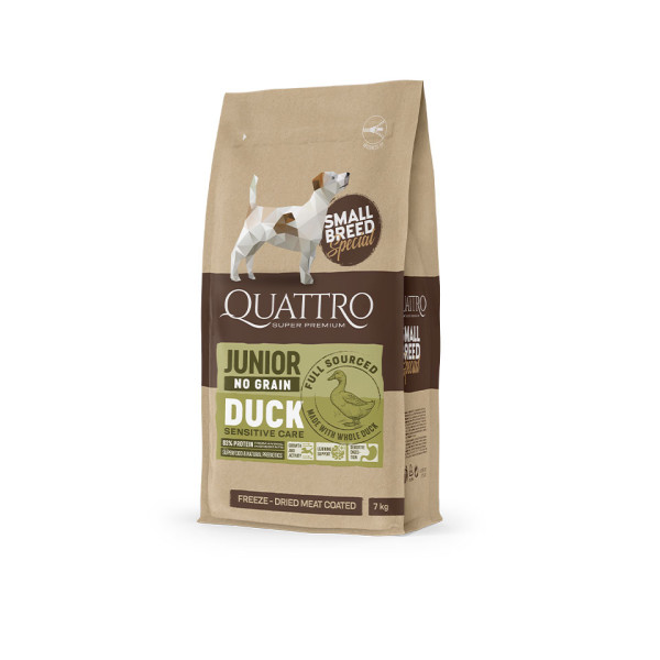 Quattro (Кватро) Dog Junior Small Breed With Duck - Сухой корм для щенков с уткой 7 кг