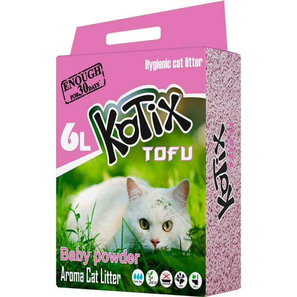 Kotix (Котикс) Tofu Baby Powder - Соевый наполнитель для кошачьего туалета с ароматом детской присыпки 6 л