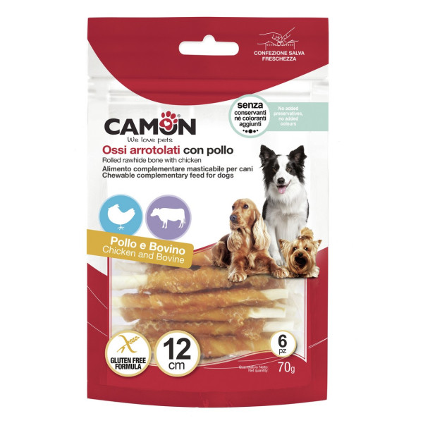 Camon (Камон) Dog Treats Sticks Wrapped With Chicken Meat - Лакомство для собак палочки из говяжьей кожи обмотанные курицей 70 г