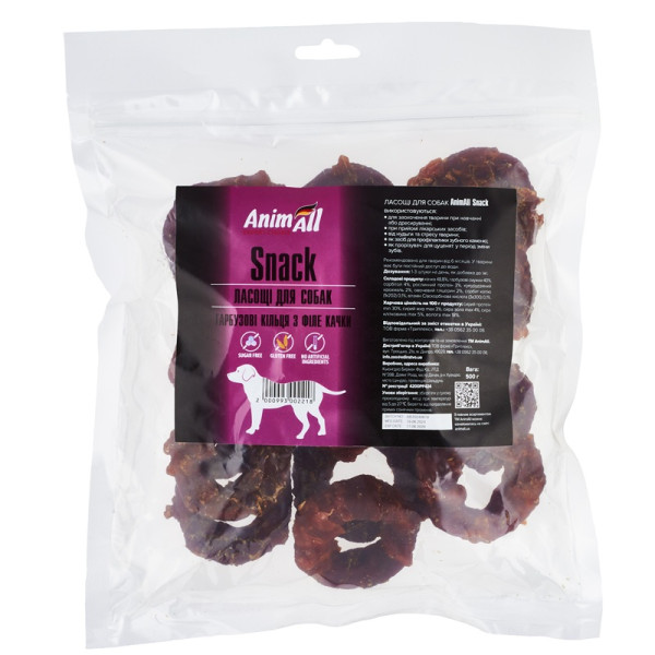 Animall (Энимал) Dog Duck & Pumpkin Rings Snack Adult All Breeds - Лакомство для взрослых собак всех пород тыквенные кольца с мясом утки 500 г