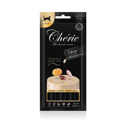Cherie (Чері) Cat Grain Free Chicken & Pumpkin Creamy Treat Adult - Ласощі беззернові для дорослих котів кремове пюре з м’ясом курки та гарбузом 4 шт. по 12 г