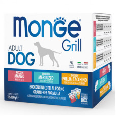 Monge (Монж) Grill Dog Grain Free Beef, Cod, Chicken & Turkey Mix Adult All Breeds - Набір вологого беззернового корму для дорослих собак усіх порід з м’ясом яловичини, тріски, курки та індички 1.2 кг