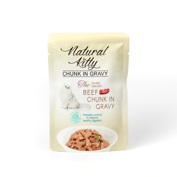 Natural Kitty (Нейчерал Китти) Chunk in Gravy Chicken, Tuna with Beef - Влажный корм для кошек кусочки курицы и тунца с говяжьей печенью в соусе 85 г