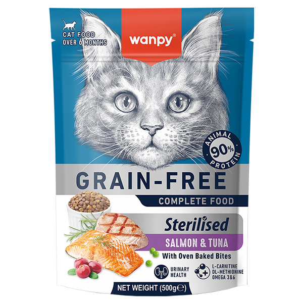 Wanpy (Ванпи) Cat Grain Free Salmon & Tuna Sterilized All Life Stages - Сухой беззерновой корм для стерилизованных котов всех возрастов с мясом лосося и тунца 500 г