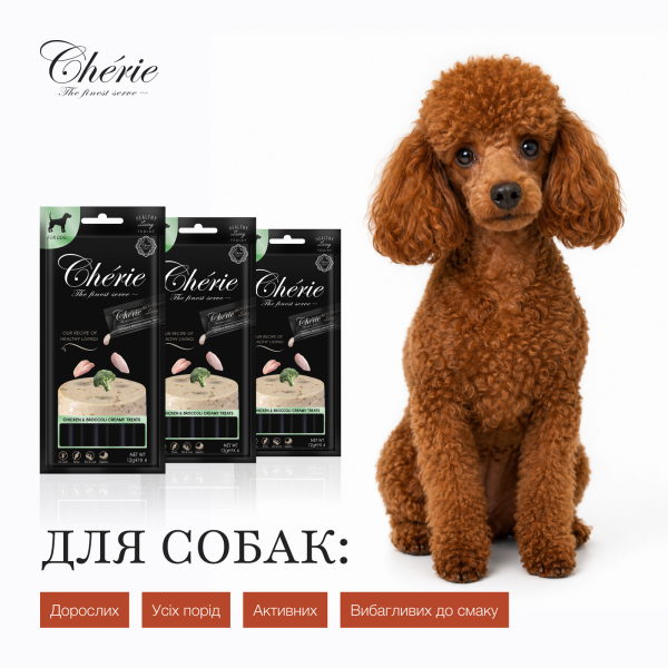 Cherie (Чери) Dog Grain Free Chicken & Broccoli Creamy Treat Adult All Breeds - Лакомство беззерновое для взрослых собак всех пород кремовое пюре с мясом курицы и брокколи 4 шт. по 12 г Cherie (Чери) Dog Grain Free Chicken & Broccoli Creamy Treat Adult All Breeds - Лакомство беззерновое для взрослых собак всех пород кремовое пюре с мясом курицы и брокколи 4 шт. по 12 г