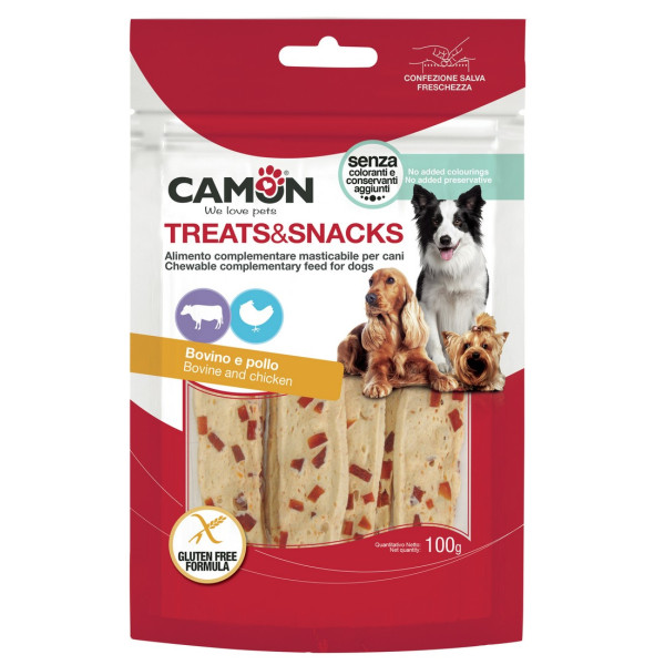 Camon (Камон) Dog Treats Jerky With Beef Skin&Chicken - Лакомство для собак джерки с говяжьей кожей и курицей 100 г