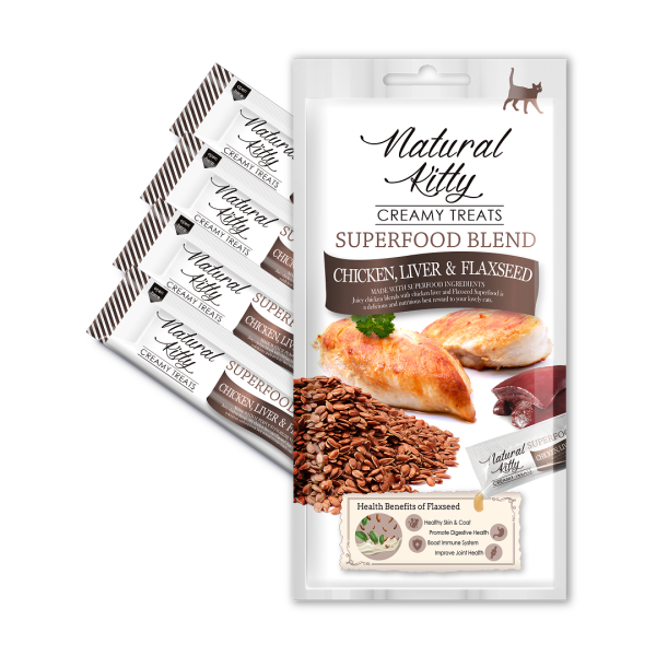 Natural Kitty (Нейчерал Китти) Creamy Treats Chicken, Liver & Flaxseed - Кремовое лакомство для кошек с курицей, печенью и семенами льна 4х12 г