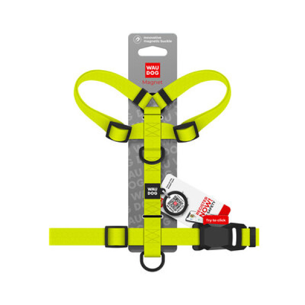 WauDog (ВауДог) Magnet - Шлей для собак анатомическая водостойкая с магнитной пряжкой лимонная (Ш 15 мм, А 28-42 см, В 32-52 см) S