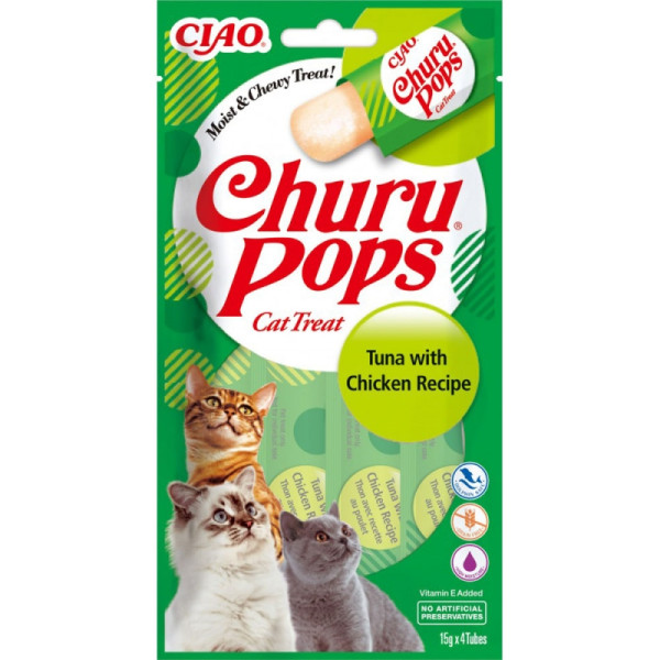 INABA (Инаба) Cat Churu Pops With Chicken&Tuna - Лакомство для кошек сливочное желе с курицей и тунцем 60 г
