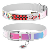 WauDog (ВауДог) Design рисунок "Харли Квин" - Ошейник для собак кожаный белый (Ш 20 мм, Длин 29-38 см) M