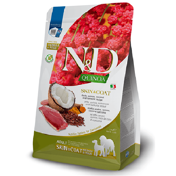 Farmina (Фармина) Dog Grain Free N&D Quinoa, Skin & Coat Duck Medium & Maxi - Cухой беззерновой корм для здоровья кожи и шерсти собак с уткой, киноа, кокосом и куркумой 7 кг