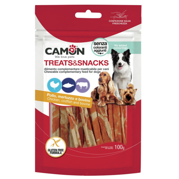 Camon (Камон) Dog Treats Strips With Chicken, Cod&Beef - Лакомство для собак срипсы с курицей, щепой и говядиной 100 г