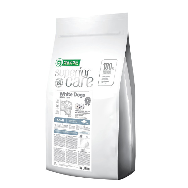 Nature`s Protection (Натур Протекшн) Superior Care White Dogs GF Adult Small & Mini Breeds - Сухой беззерновой корм для собак мелких и миниатюрных пород с белой шерстью с белой рыбой 17 кг
