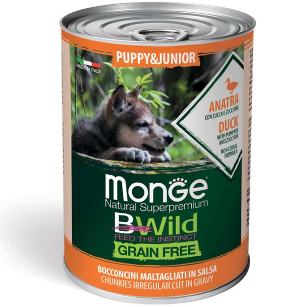 Monge (Монж) Bwild Puppy&Junior Grain Free Anatra - Влажный корм для щенков всех пород беззерновой с уткой и кабачками 400 г