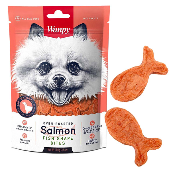 Wanpy (Ванпи) Salmon Fish Shape Bites Dog - Лакомство для собак, кусочки лосося рыбки 100 г