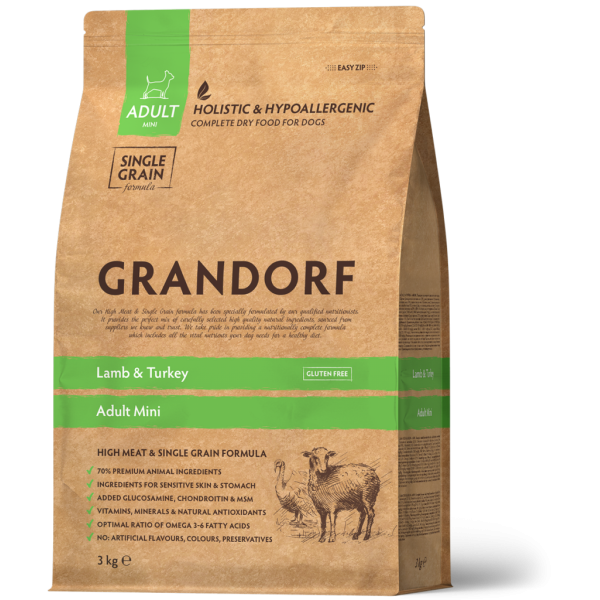 Grandorf (Грандорф) Lamb & Turkey Adult Mini - Сухой гипоаллергенный корм для собак малых пород с ягненком и индейкой 8 кг