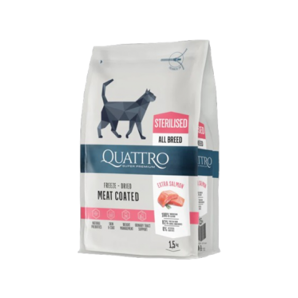 Quattro (Кватро) Cat Extra Salmon Adult Sterilised - Сухой корм для взрослых стерилизованных котов с мясом лосося 1.5 кг