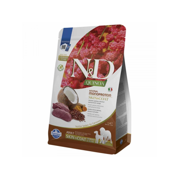 Farmina (Фармина) Dog Grain Free N&d Quinoa Skin & Coat Venison & Coconut Adult Medium & Maxi - Сухой корм для собак средних и крупных пород при пищевой аллергии оленина и кокос 2.5 кг