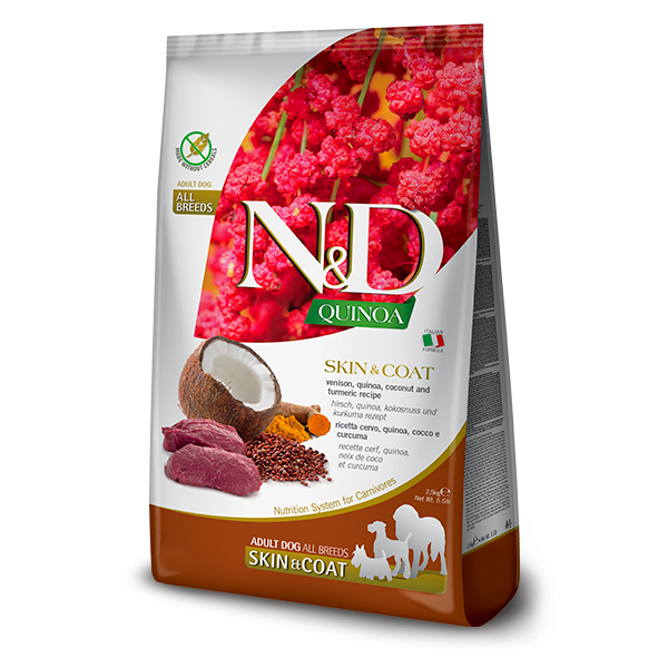 Farmina (Фармина) Dog N&D Quinoa Grain Free Venison & Coconut Skin & Coat Adult Medium & Maxi - Сухой беззерновой корм для взрослых собак средних и больших пород для здоровья кожи и шерсти с мясом оленины, кокосом и куркумой 2.5 кг