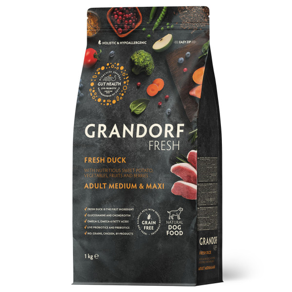 Grandorf (Грандорф) Fresh Duck & Sweet Potato Adult Dog Medium & Maxi - Сухой беззерновой корм для взрослых собак средних и крупных пород с уткой и бататом 1 кг