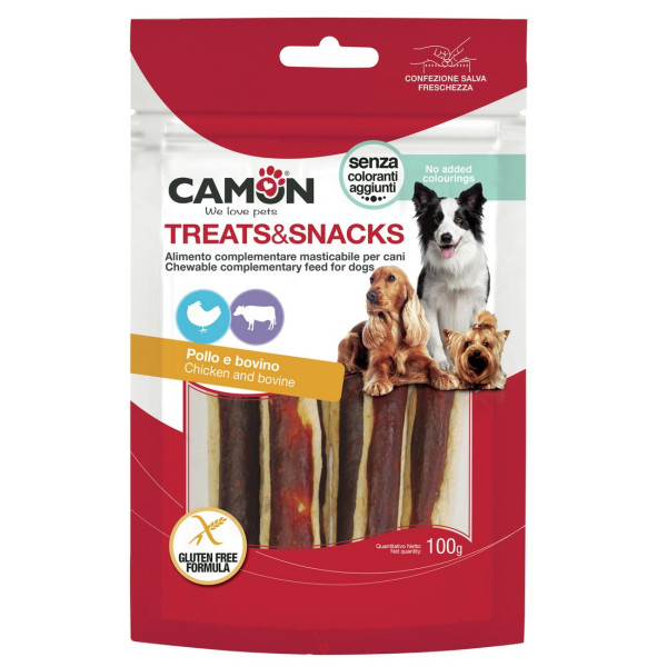 Camon (Камон) Dog Treats Jerky With Chicken On Beef Skin - Лакомство для собак джерки с курицей на говяжьей коже 100 г