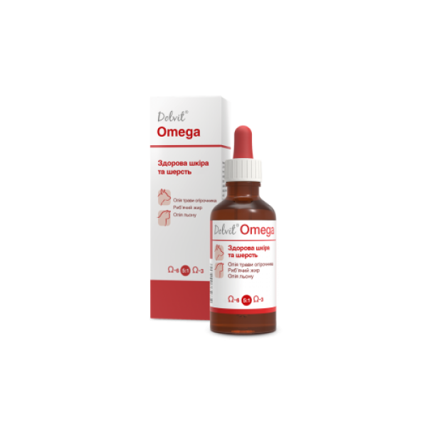 Dolfos (Долфос) Cat & Dog Dolvit Omega - Диетическая добавка для взрослых котов и собак для улучшения качества и защиты кожи и шерсти 50 мл