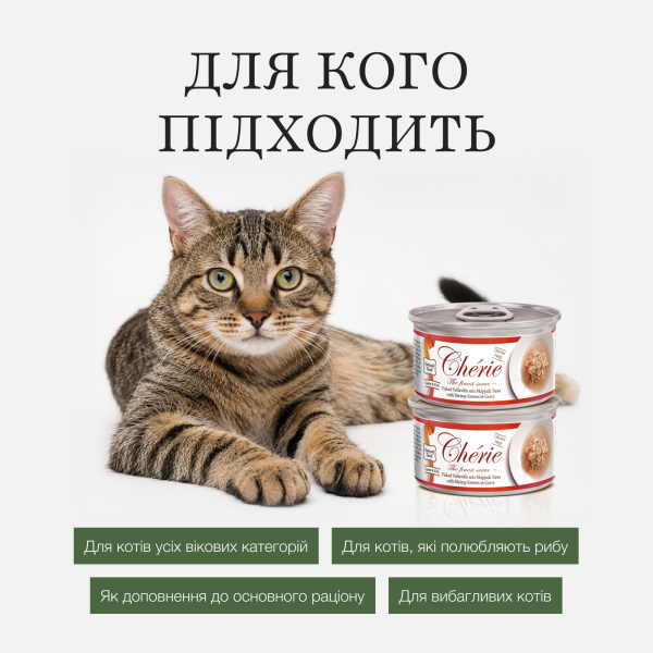 Cherie (Чери) Cat Grain Free Tuna & Shrimp All Life Stages - Влажный беззерновой корм для котов всех возрастов кусочки в соусе с мясом тунца и креветками 80 г Cherie (Чери) Cat Grain Free Tuna & Shrimp All Life Stages - Влажный беззерновой корм для котов всех возрастов кусочки в соусе с мясом тунца и креветками 80 г