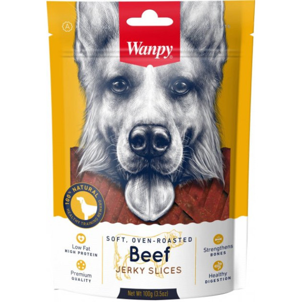Wanpy (Ванпи) Dog Beef Jerky Slices - Лакомство для собак, вяленая говядина с уткой, слайсы 100 г
