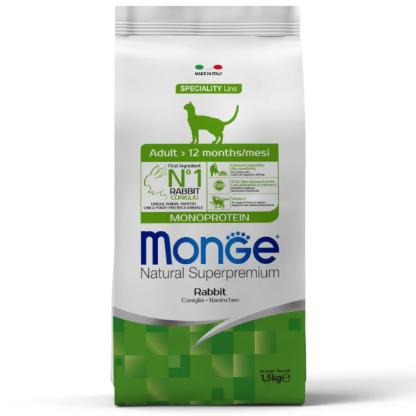 Monge (Монж) Cat Rabbit Monoprotein Adult - Сухий монопротеїновий корм для дорослих котів з м’ясом кролика 1.5 кг