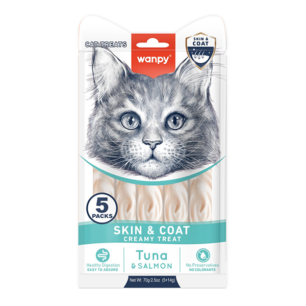 Wanpy (Ванпи) Functional Creamy Lickable Treat Scin&Coat - Функциональное жидкое лакомство для кошек для кожи и шерсти 70 г