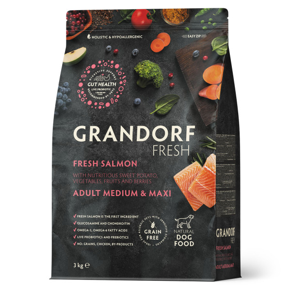 Grandorf (Грандорф) Fresh Salmon & Sweet Potato Adult Dog Medium & Maxi - Сухой беззерновой корм для взрослых собак средних и крупных пород с лососем и бататом 3 кг