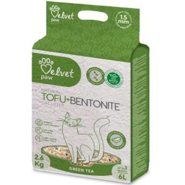 Velvet Paw Tofu (Велвет Пав Тофу) - Наполнитель для кошек с бентонитом и экстрактом зеленого чая 6 л